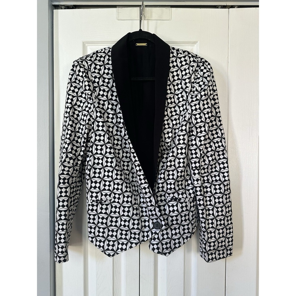 REBECCA MINKOFF Silk Becky Shawl Lapel Crop Jacket Blazer 100% Silk Sz L